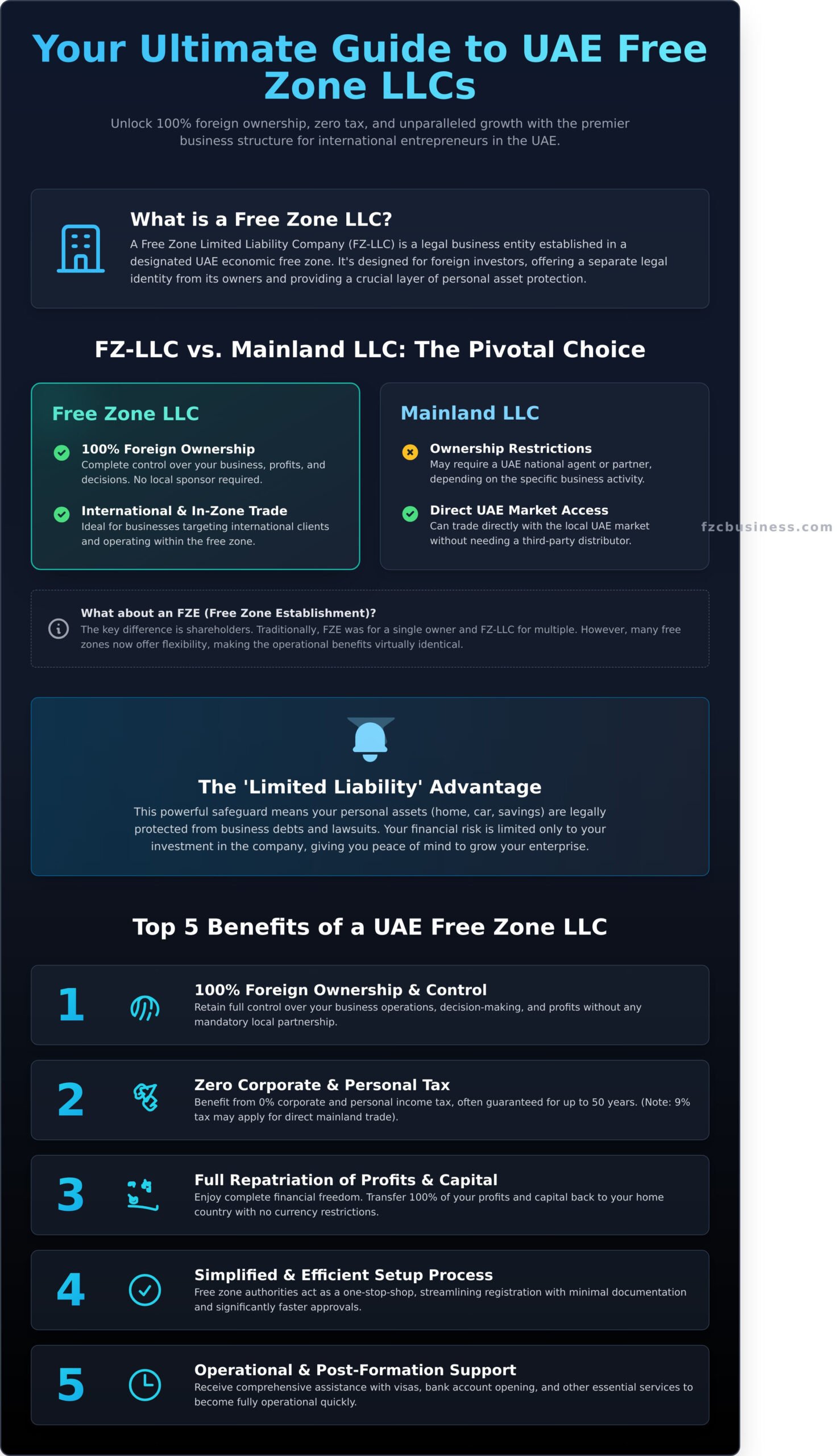 Free Zone LLC in UAE: The Ultimate Guide to Setup & Benefits - Infographic